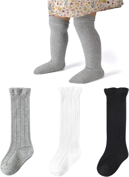 Zando Baby Knee High Socks - Infant to Toddler, Cotton Ruffle Socks, Warm Girls & Boys Long