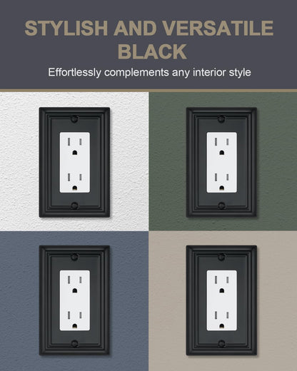 4-Pack Decorator Outlet Covers, Decorative Black Wall Plates, Metal Outlet Cover Plates for Receptacle, GFCI, Dimmer Switch, 3.15''*4.88'', Midsize