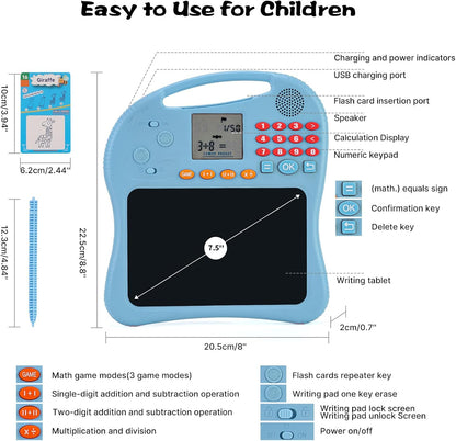 Kids Educational Learning Toys with Math Games,Talking Flash Cards and Writing Drawing Tablet, Speech Therapy Autism Sensory Toys Gifts for Toddler Preschool Activities Boys Girls Ages 3-10 (Blue)