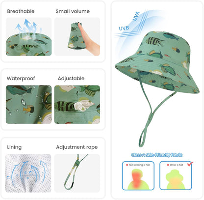 Baby Sun Hat 0-6 Years Toddler Boys Girls Adjustable Bucket Hats Kids Bucket Hats UPF 50+ Wide Brim Beach Swim Pool