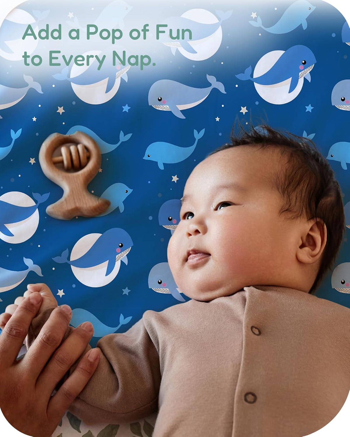 Pack and Play Sheets Fitted, Navy Whale+Blue, Ultra Soft, Breathable and Cozy, Hypoallergenic, 2