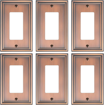 6-Pack Decorator Outlet Cover Plate, Antique Copper Decorative Switch Plates and Outlet Covers, Durable Zinc Alloy Wall Plates for Electrical Outlets, Receptacle, GFCI Outlet, Dimmer Switch