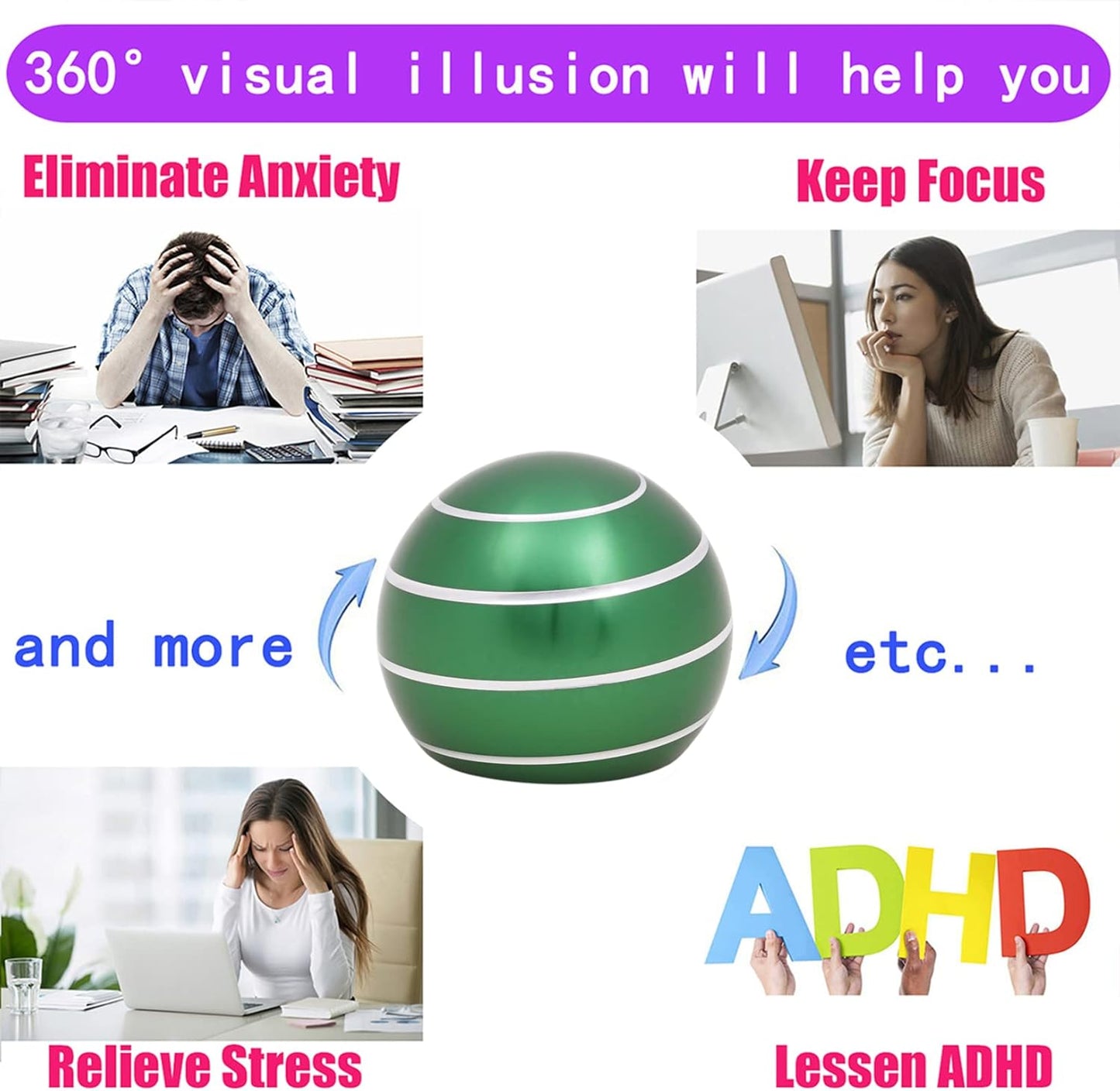 Desk-Fidget-Toys for Kinetic-Toy: Cool-Gadgets Cool-Stuff for Adults Kids Teens, Spinning Up to 180 Seconds, Stress Relief Toy for Christmas Optical-Illusion Gift for Office School Home Women Men