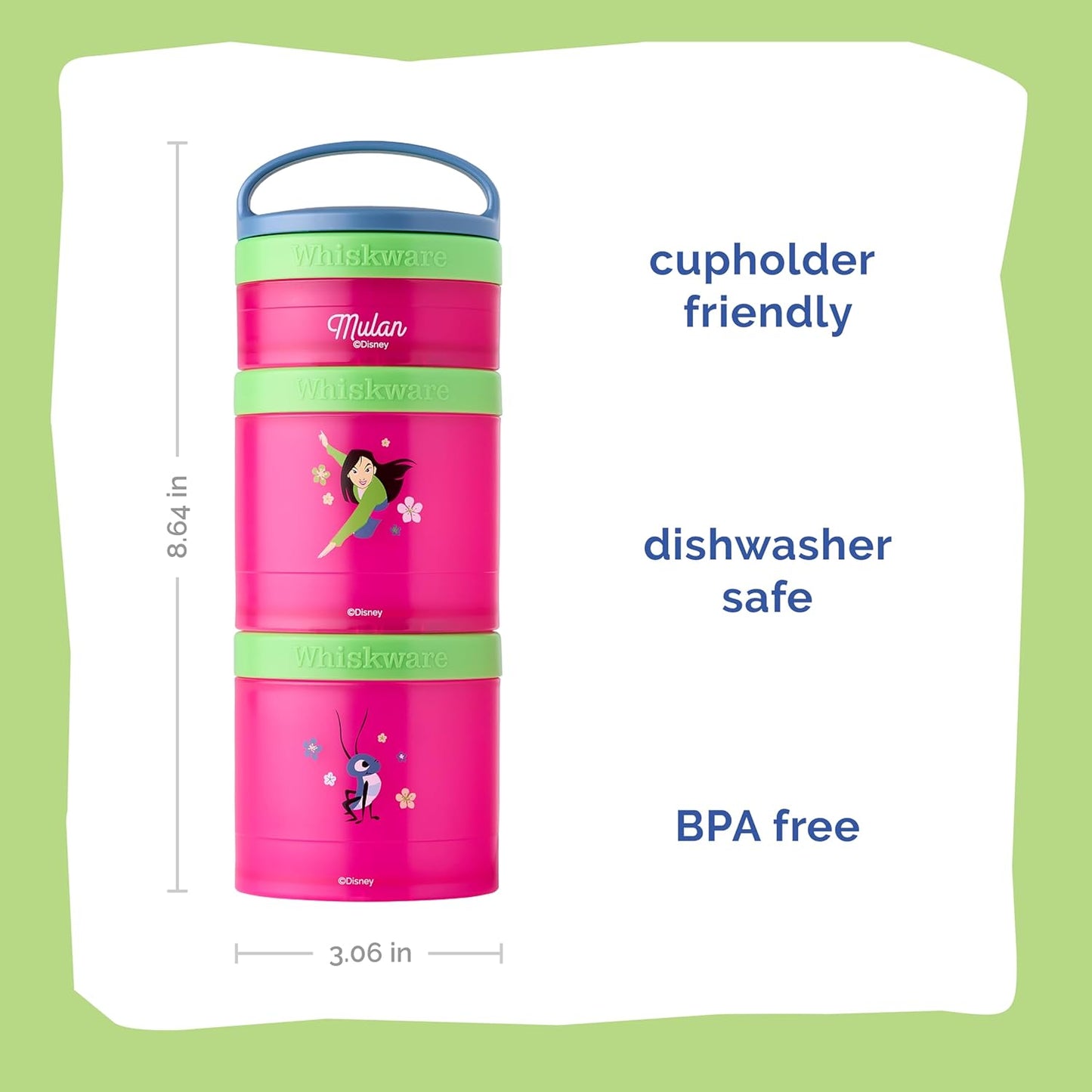 Whiskware Disney Princess Stackable Snack Containers for Kids, 3 Stackable Snack Cups for School