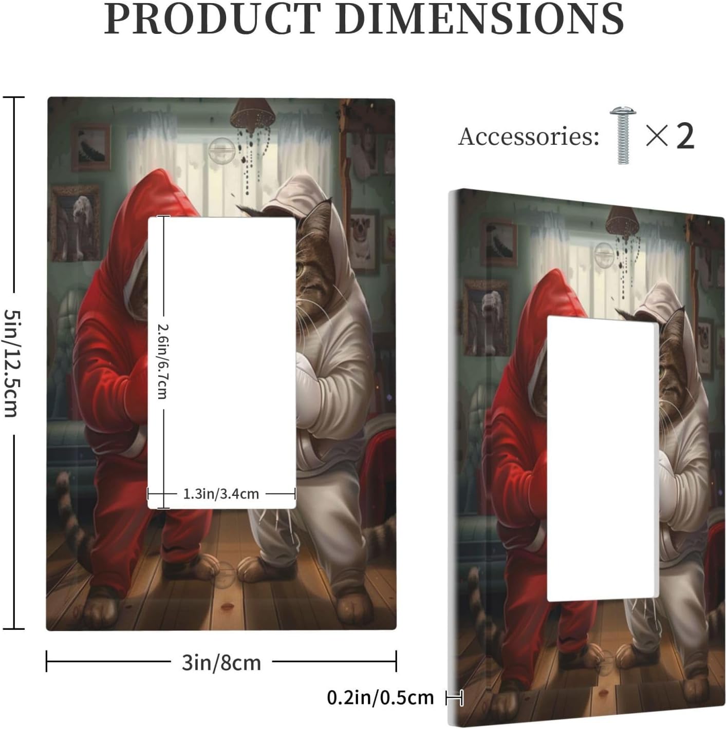 Decorative Outlet Covers Funny Red Boxing Cats White Tomcat 1 Gang Single Decora GFCI Device Light Switch Covers Plate 1 Rocker Wall Plate Jumbo Faceplate for Bedroom Home Decor