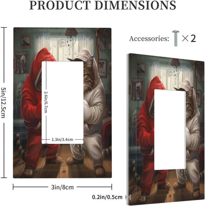 Decorative Outlet Covers Funny Red Boxing Cats White Tomcat 1 Gang Single Decora GFCI Device Light Switch Covers Plate 1 Rocker Wall Plate Jumbo Faceplate for Bedroom Home Decor