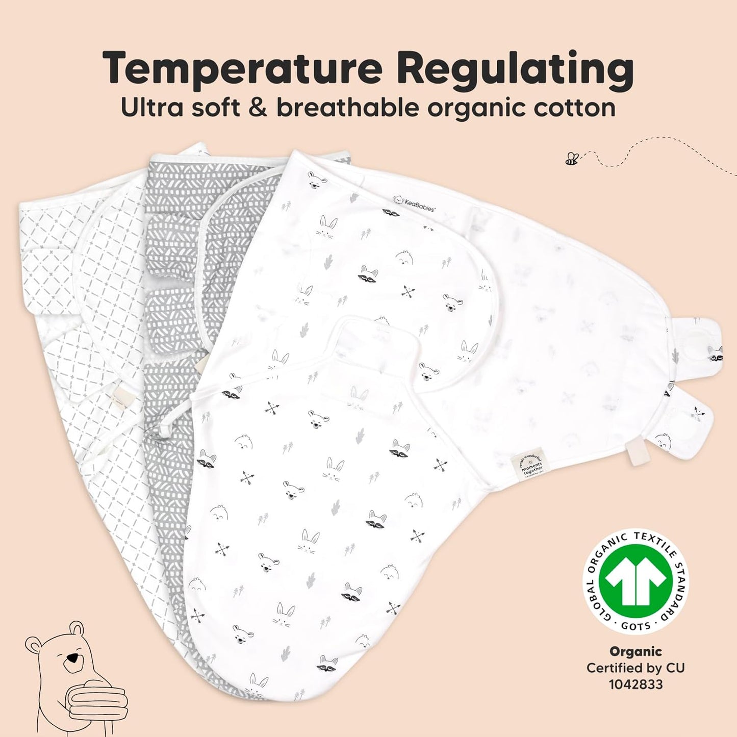 3-Pack Organic Baby Swaddle Sleep Sacks - Swaddles for Newborns, Infant 3-6 Months, Baby Girls