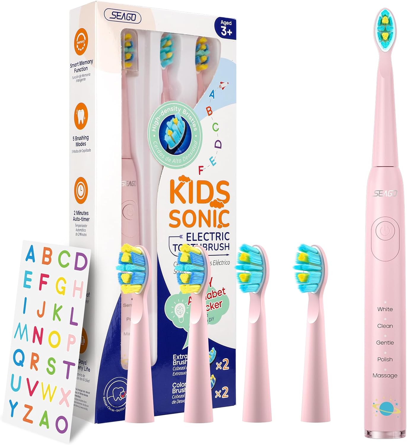 SEAGO Kids Electric Toothbrush, Sonic Soft Bristle Rechargeable Toothbrushes with DIY Stickers, 5