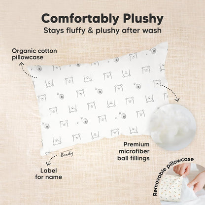 Mini Toddler Pillow with Pillowcase - 9x13 My Little Dreamy Travel Kids Pillow for Sleeping, Toddler Bed, Small, Tiny, Organic Cotton Pillowcase, Soft & Breathable, Kids 2-4 Years Old(Bumble Bear)