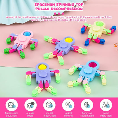 12 Pack Fidget Sensory Spinner Toys， Transformable Chain Robot Fingertip Toy，Pinata Goodie Bag Stuffers Birthday Valentines Day Gifts for Kids,Treasure Box Classroom Prize (A)