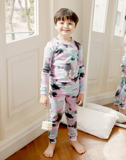 VAENAIT BABY 12M-12Y Toddler Kids Boys Girls 100% Cotton Marbling Tiedye Sung Fit Sleepwear Pajamas 2pcs Pjs Set