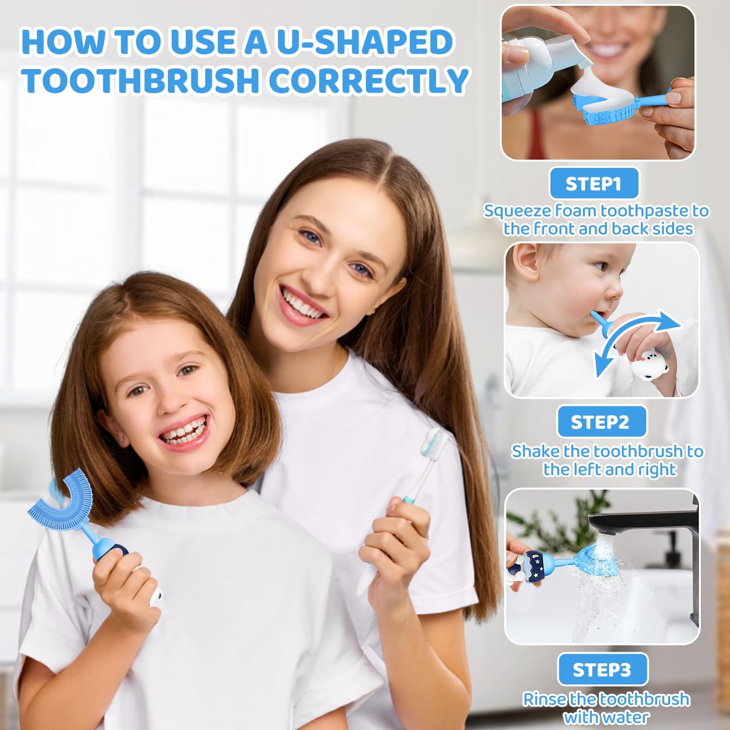 U-Shaped Toothbrush for Kids Ages 2-7， Soft Food-Grade Silicone for Sensitive Gums， 360° Teeth