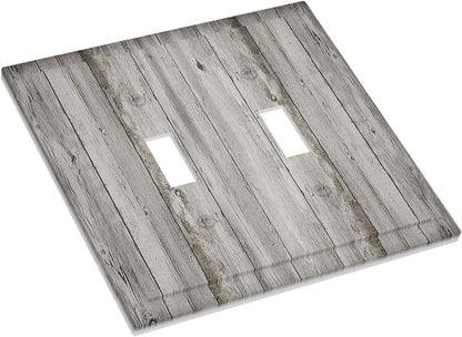 Decorative Switch Plates Farmhouse Rustic Grey Barn Door Wood 2 Gang Double Toggle Outlet Light Switch Cover Wall Plate Electrical Faceplate for Bedroom Cabin Decor