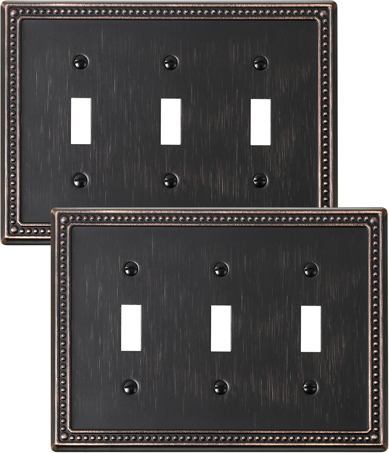 2-Pack Triple Toggle Light Switch Cover Plate, Pearls Decorative Switch Plate Covers, Aged Bronze 3