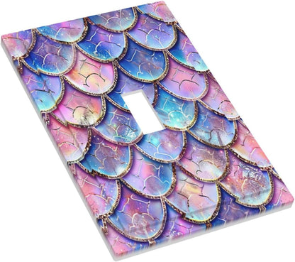 Decorative Switch Covers Plate Cute Pink Purple Mermaid Scales 1 Gang Wall Plate Unique Single Toggle Wall Cover Plate Jumbo Electrical Light Switch Plate Faceplate for Bedroom Home Decor