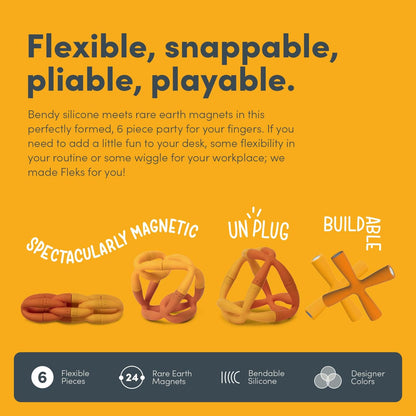 Speks Fleks Silicone 6-Piece Building Set - Marigold - Fun Desk Toy for Adults