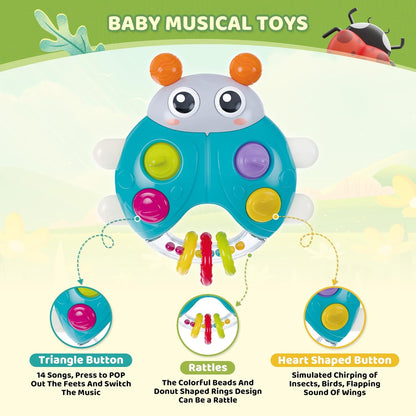 Ladybug Baby Light Up Toys with Rattle Led Light Music, Interactive Educational Fine Motor Development Toy for 3-6-12-18-24 Months Baby Toddler