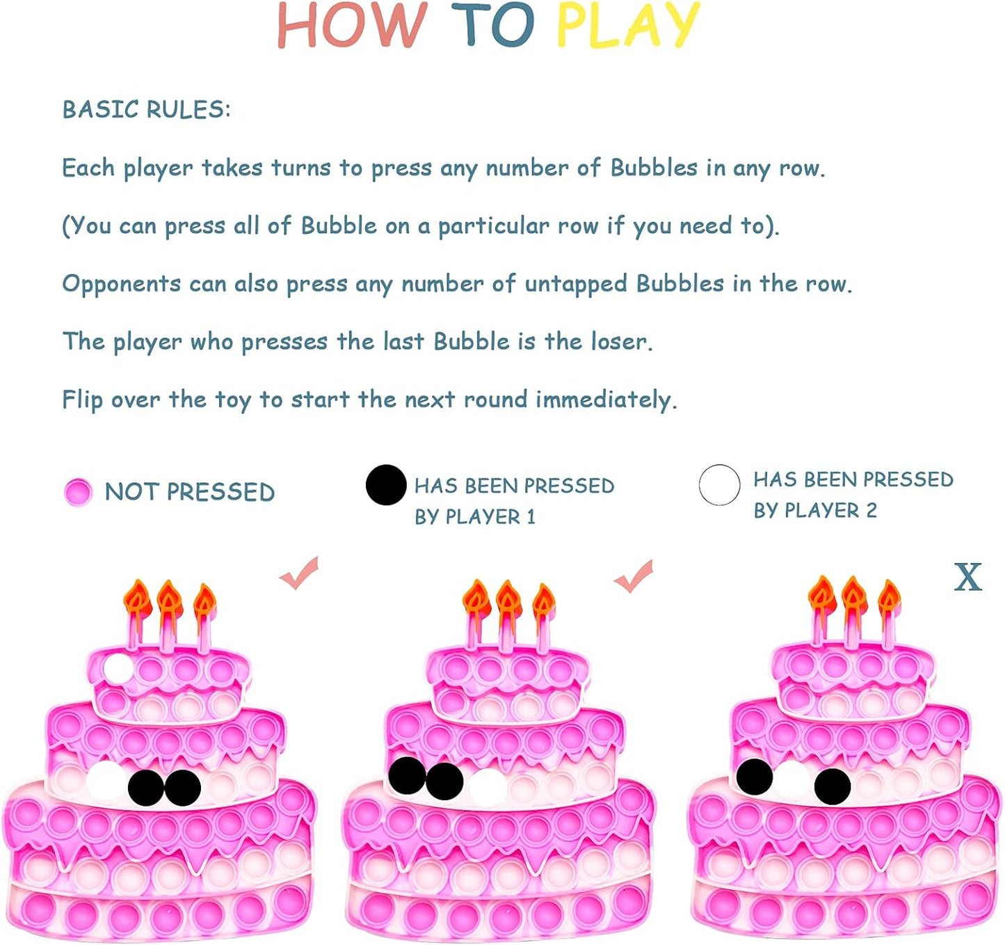 QETRABONE 4 Pcs Birthday Cake Crown Fidget Toys for Girl, Pop Fidget toys Gift Bubbles Toy, Pizza Silicone Fidget Sensory Squeeze Bubbles Toy, Stress Relief Anti-Anxiety Autism