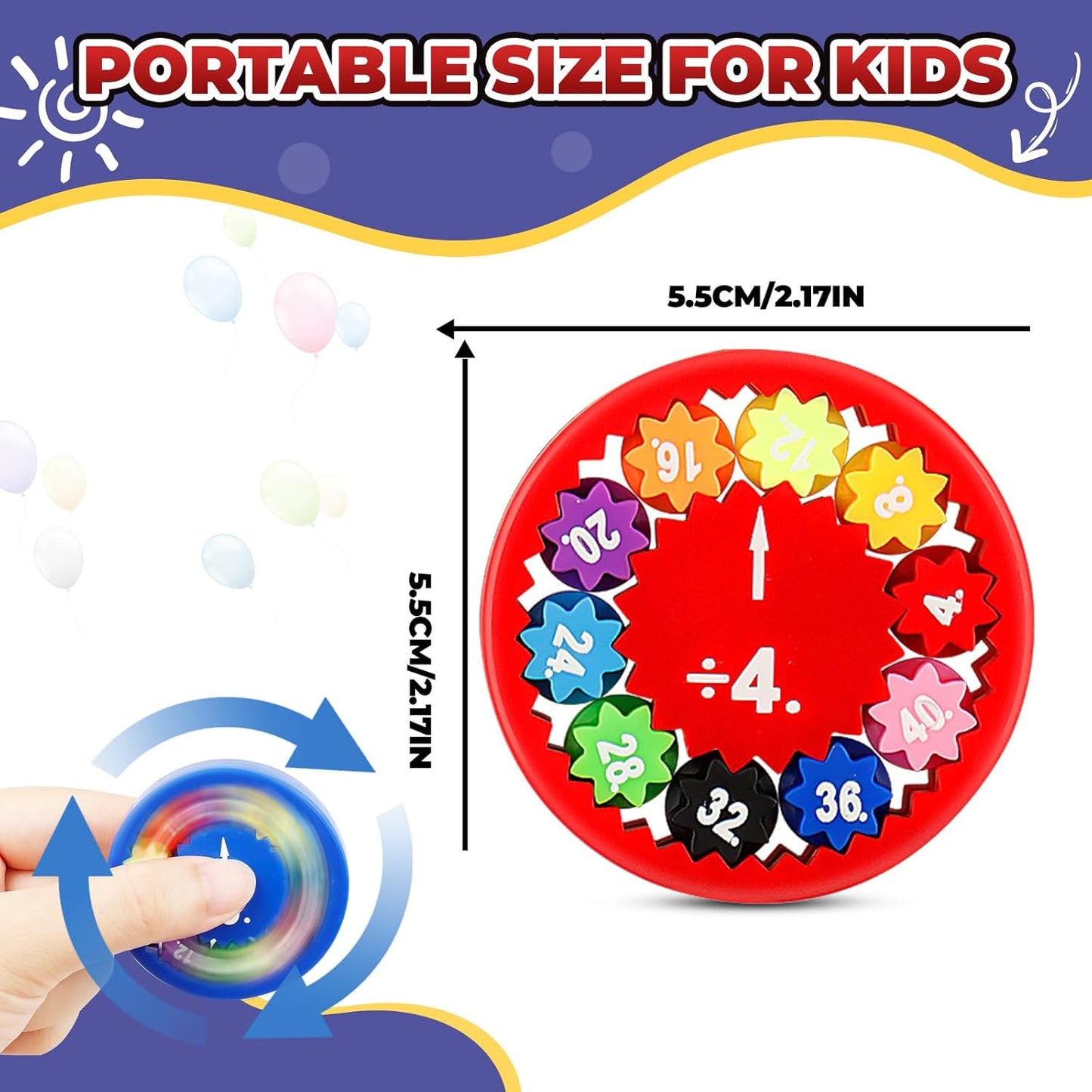 Math Fidget Spinners, Learning Division & Multiplication Colorful Fidget Toy, Math Facts Games Finger Spinner Toy for Kids and Fidgety People (9pcs)