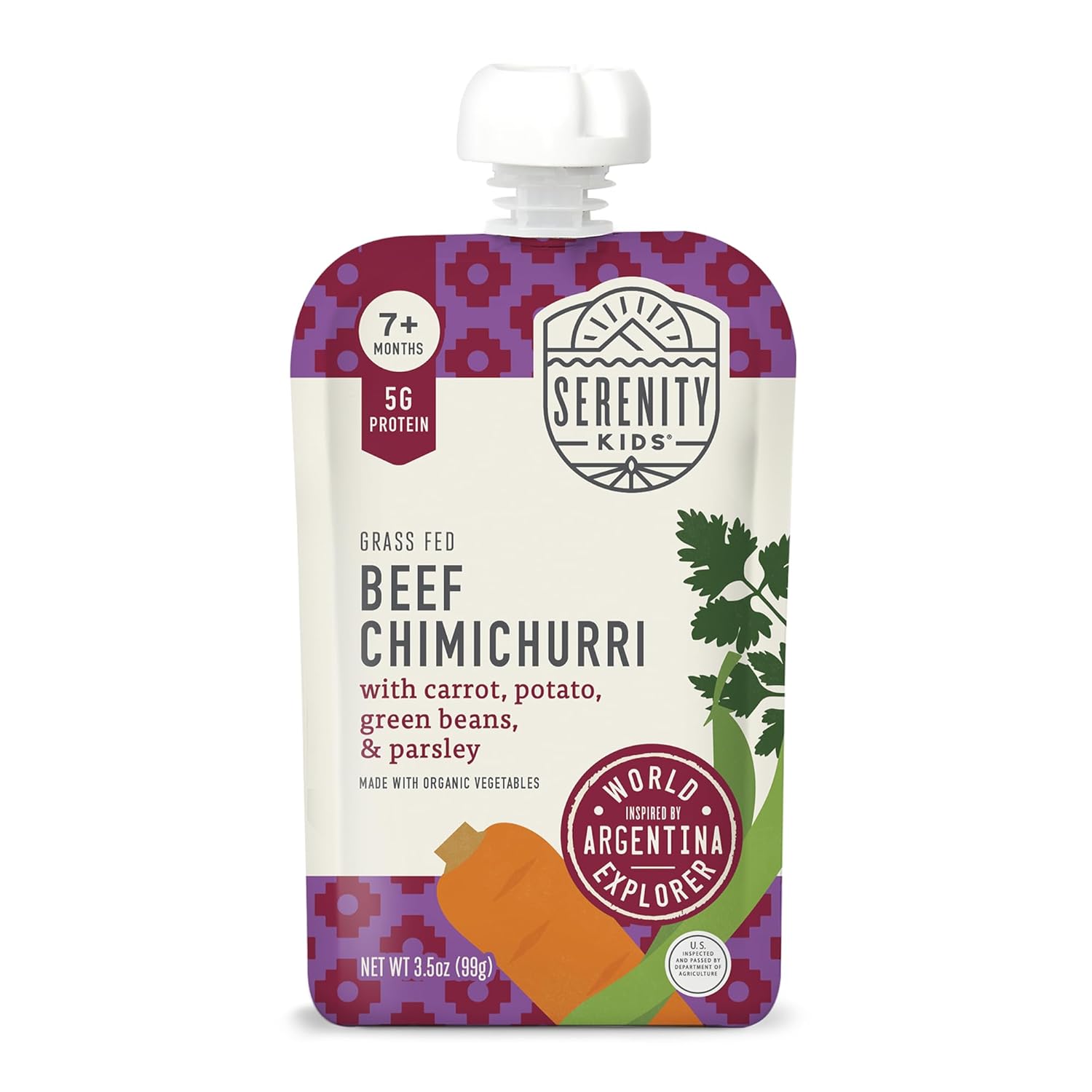 Serenity Kids 7+ Months World Explorers Beef Chimichurri Baby Food Pouches - Baby Puree Made with