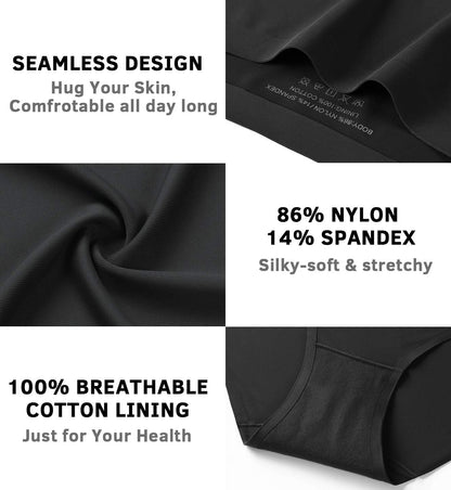 Wealurre Seamless Underwear for Women No Show Panties Soft Stretch Hipster Bikini Underwears 5-Pack