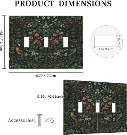 Decorative Switch Plates Vintage Morris Colorful Flower Green Leaf 3 Gang Wall Plate Triple Toggle Light Switch Cover Faceplate Electrical Wall Panels For Bed Room Living Room Decor