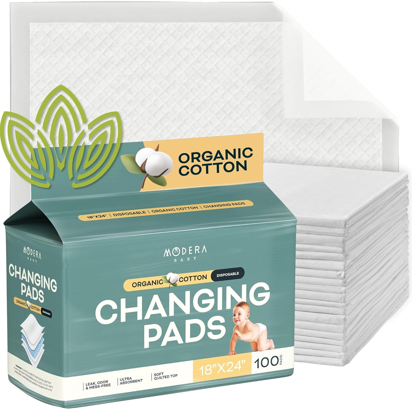 Organic Cotton Disposable Changing Pad Liners | Large 18x24 Hypoallergenic Ultra Absorbent &
