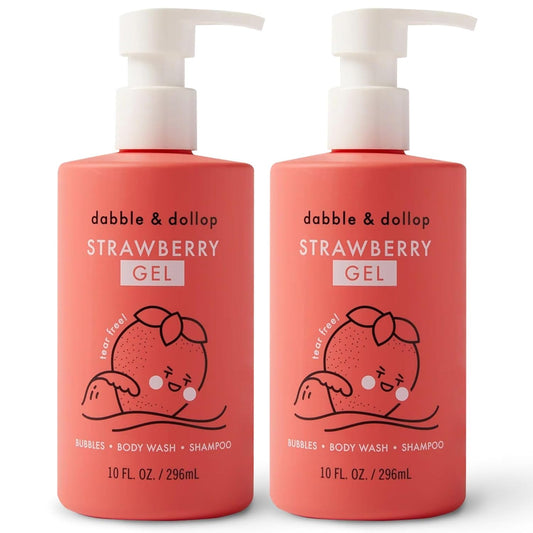 Dabble & Dollop Strawberry Body Wash & Shampoo – 3-in-1 Natural Bubble Bath for Kids, Made in USA