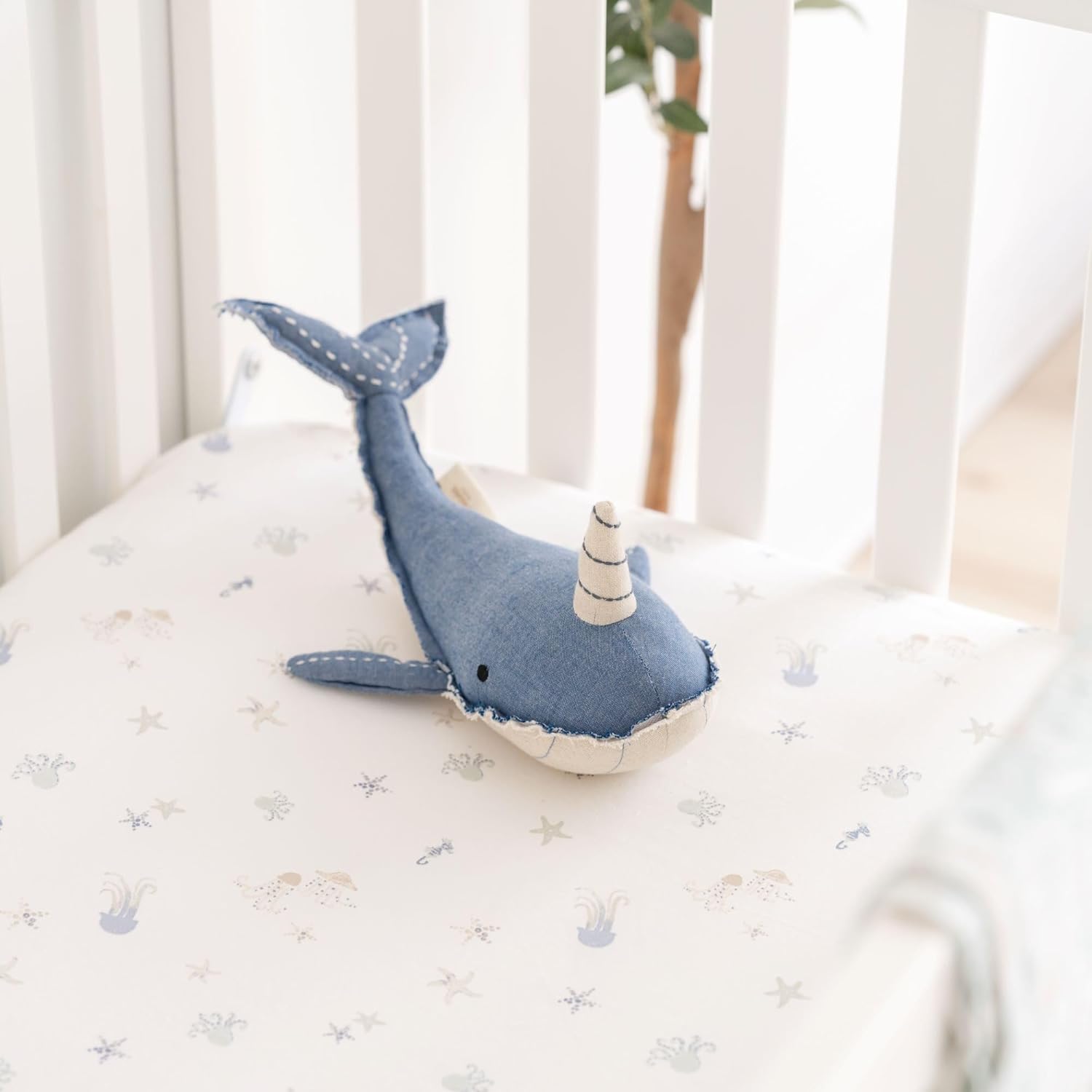 Crane Baby 100% Cotton Animal Nursery Sheet with Jellyfish Design, Neutral Crib Sheets, Fitted