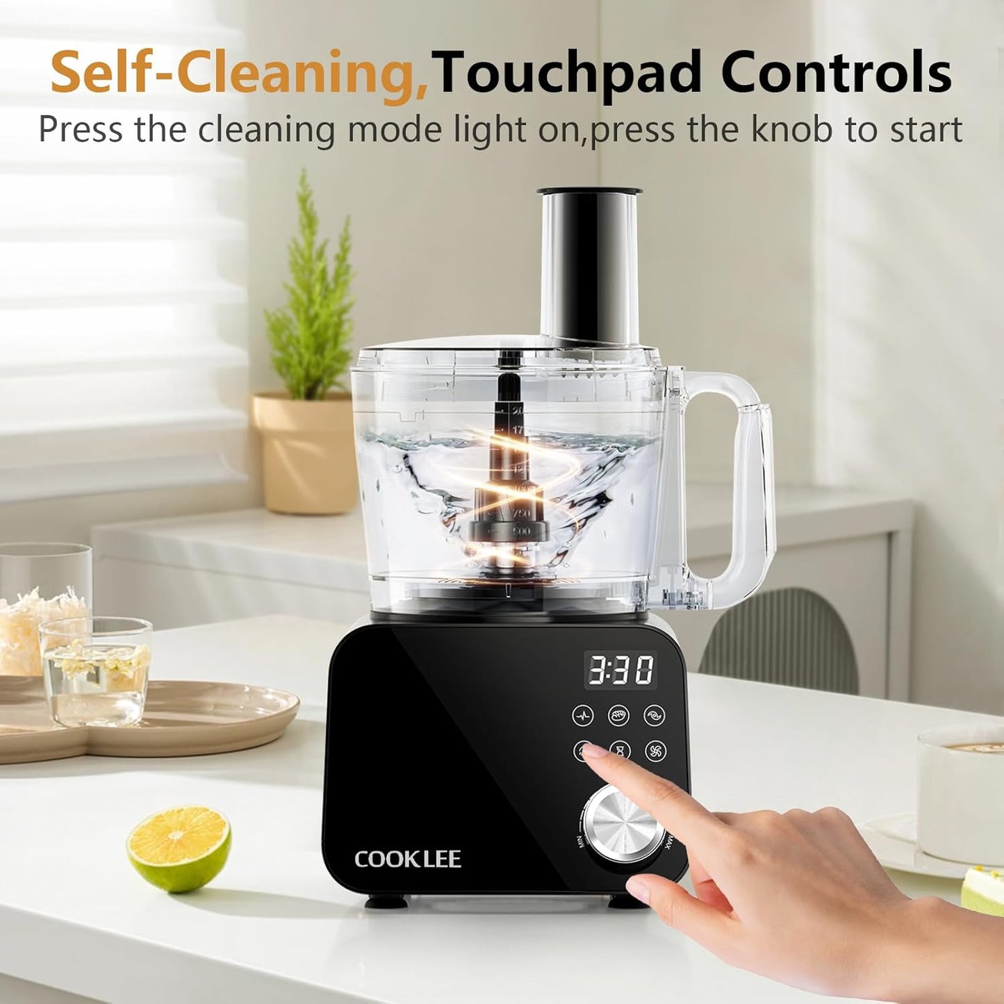 COOKLEE Food Processor, 600 Watts, 6 Functions Electric Food Chopper for Chopping, Mincing, Dicing