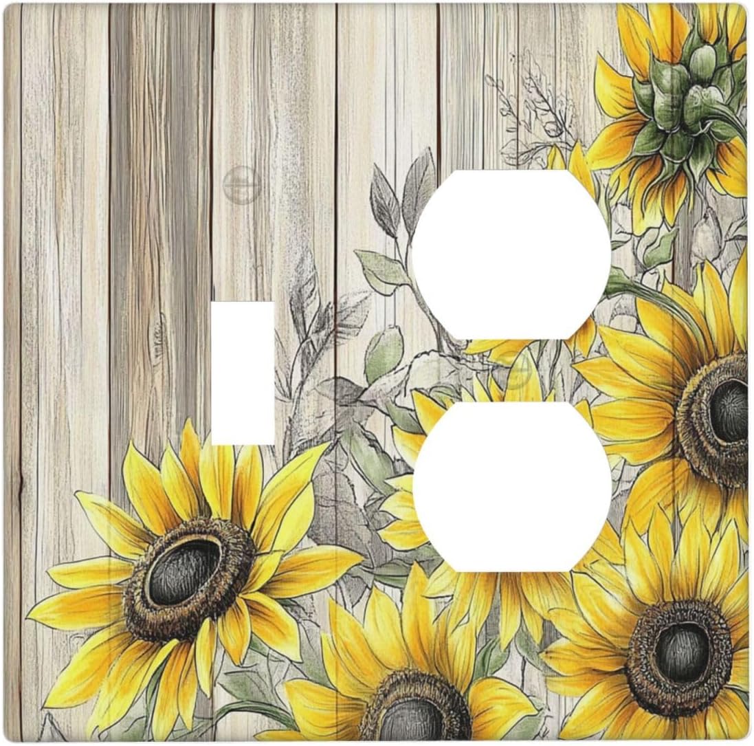 Wallplates Floral Sunflower Rustic Flower Vintage Wood 1 Toggle 1 Duplex Switch Plate Electrical