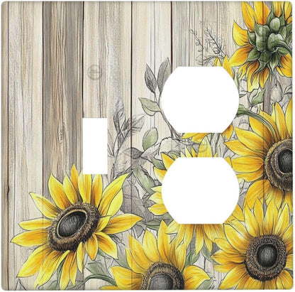 Wallplates Floral Sunflower Rustic Flower Vintage Wood 1 Toggle 1 Duplex Switch Plate Electrical