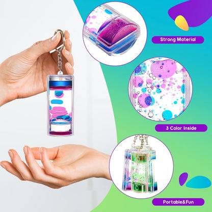 12 Pcs Liquid Motion Bubbler Keychains, Liquid Motion Bubbler Sensory Toys Liquid Keychain Fidget Keychain for Adults Stress Relief Gifts Calming Toys Party Favors Bag Pendant, 4 Styles