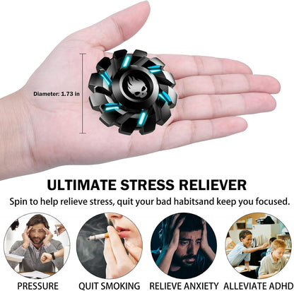 Black Gear Fidget Spinner, Colorful Glow in The Dark, High Speed and Silence, Cool Metal Mechanical Gear Shape Design with Skull Symbol, Anti-Anxiety and Stress Release for Kids and Adults