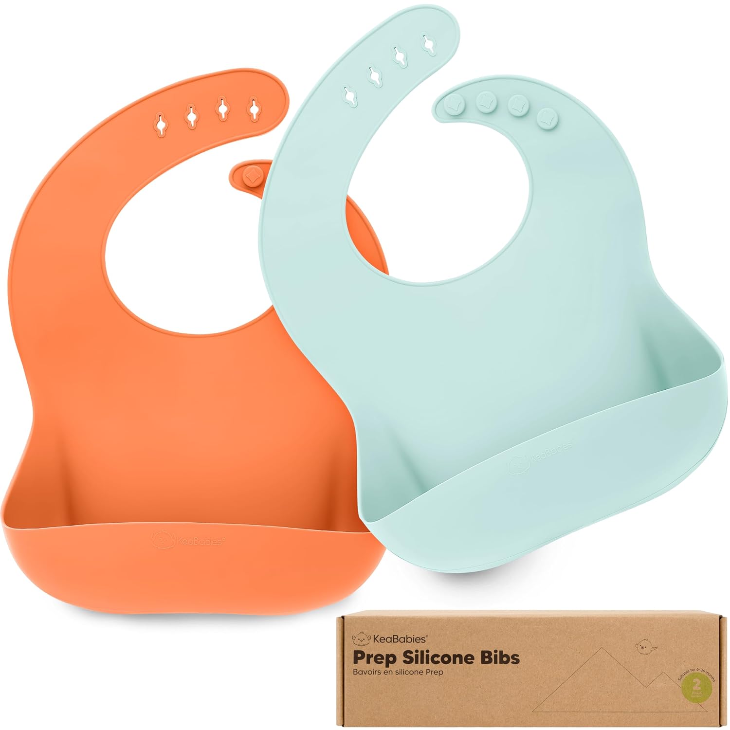 KeaBabies 2-Pack Silicone Baby Bibs for Eating - Sturdy Food-Grade Silicone Bibs for Babies Girl