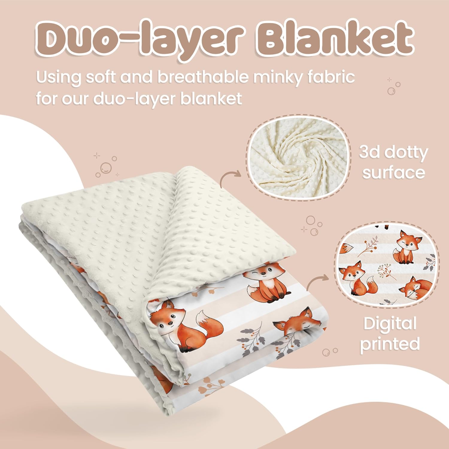 SANDJEST Fox Kid Blankets for Girl Boy - 30 x 40 Minky Blanket with Double Layer Dotted Backing