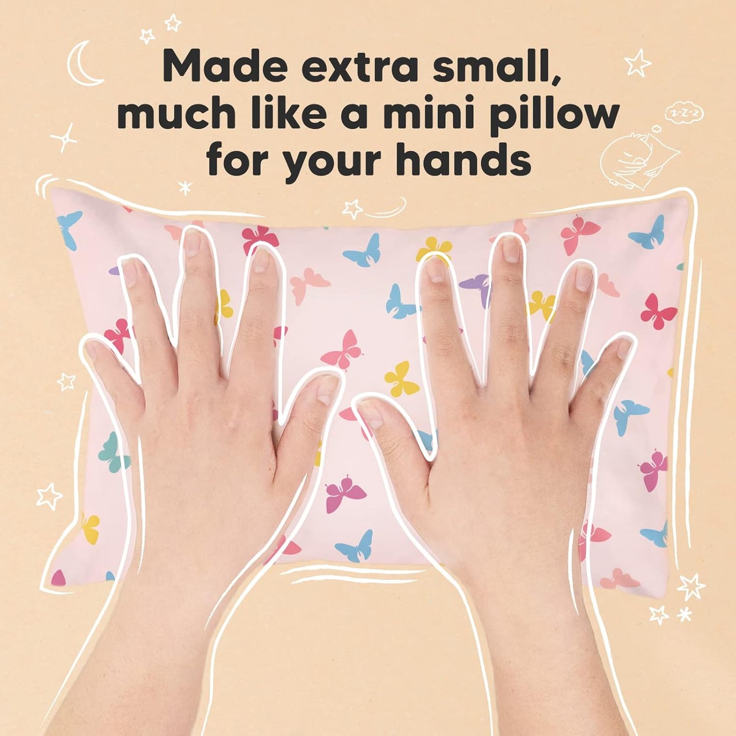 Mini Toddler Pillow with Pillowcase - 9x13 My Little Dreamy Travel Kids Pillow for Sleeping, Toddler Bed, Small, Tiny, Organic Cotton Pillowcase, Soft & Breathable, Kids 2-4 Years Old (Flutter)