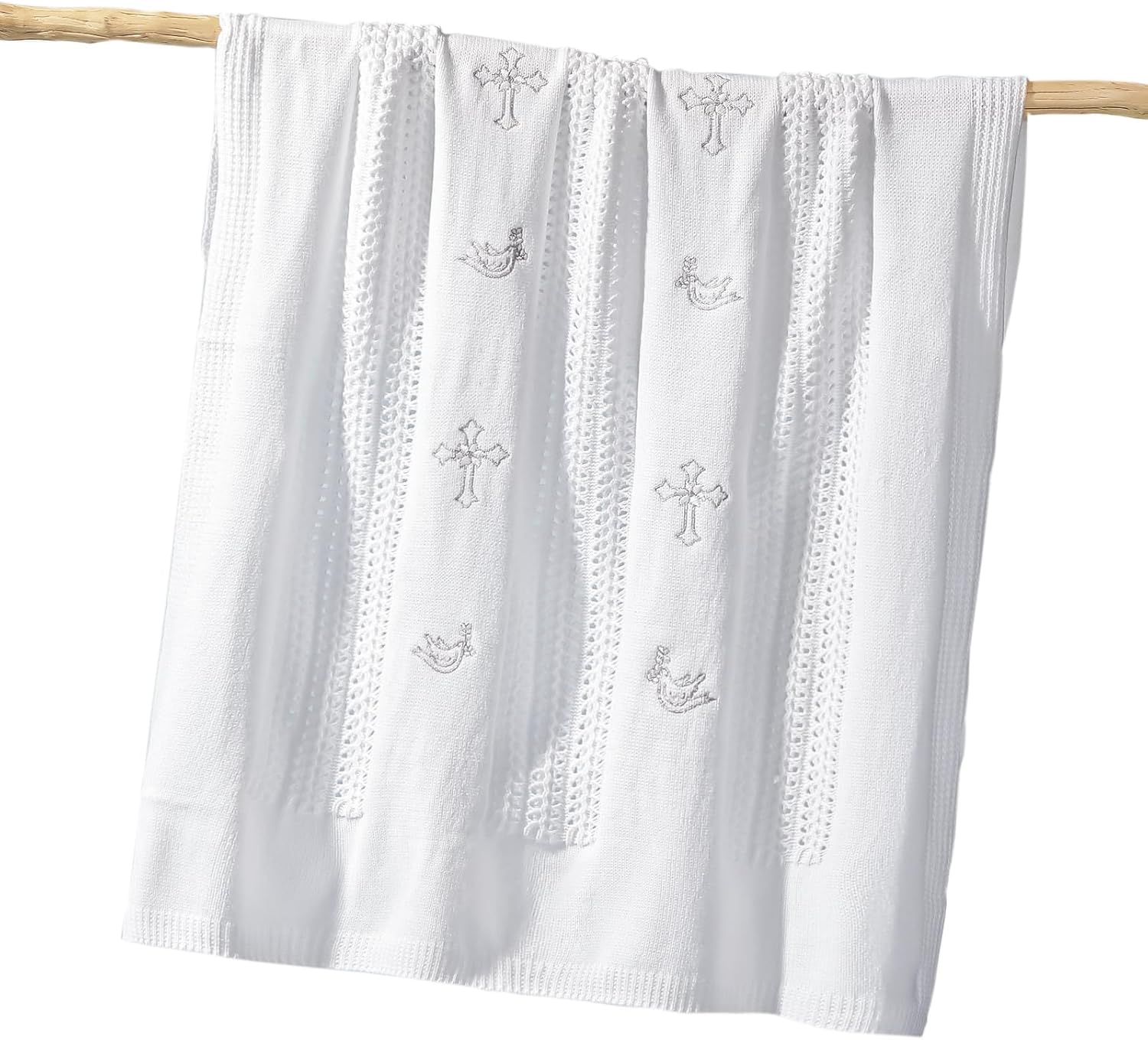 Booulfi Baby Blankets for Boys Girls Baby Receiving Blankets Silver Cross Dove of Peace Embroidery