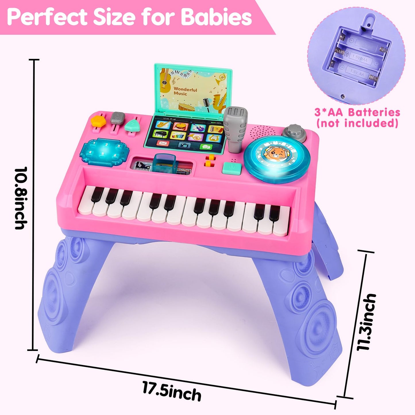 Baby DJ Table Musical Piano Toys for Toddlers Boys Girls with Music & Light