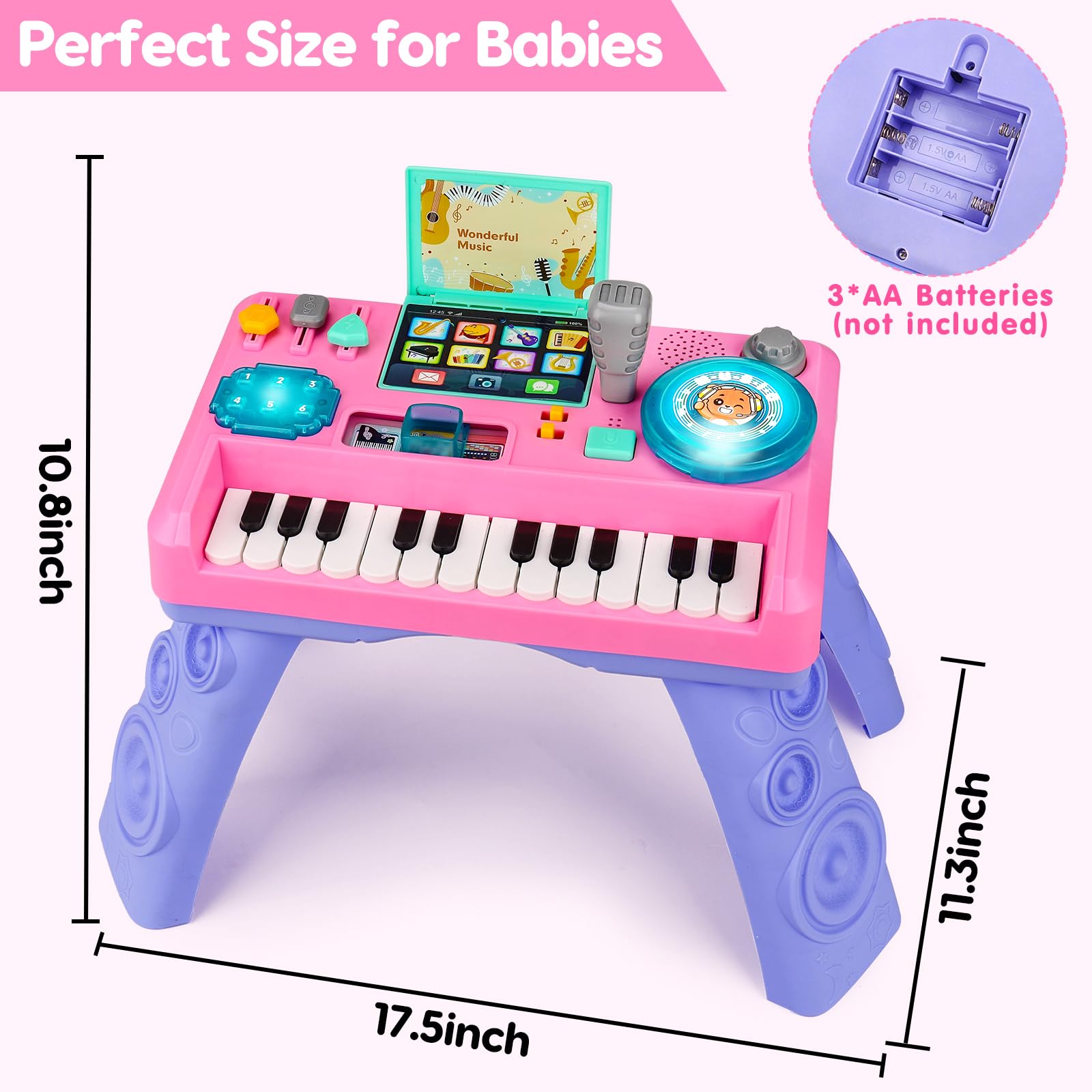 Baby DJ Table Musical Piano Toys for Toddlers Boys Girls with Music & Light