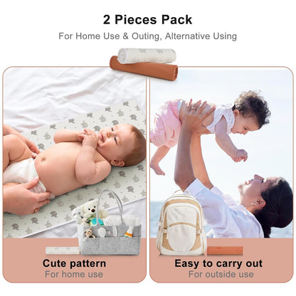 Vegan Leather Baby Changing Mat - Wipeable Portable Changing Pad 2 Pack, Foldable Travel Changing Mat for Baby, Newborns Toddlers Shower Gifts (Rainbow&Elephant,15.75"*28")