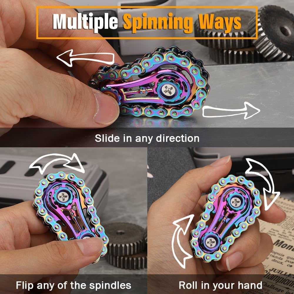 Cool Sprockets Hand Roller Fidget Chain Toys, Metal Fidget Spinner, Sensory Bike Chain Gears, EDC