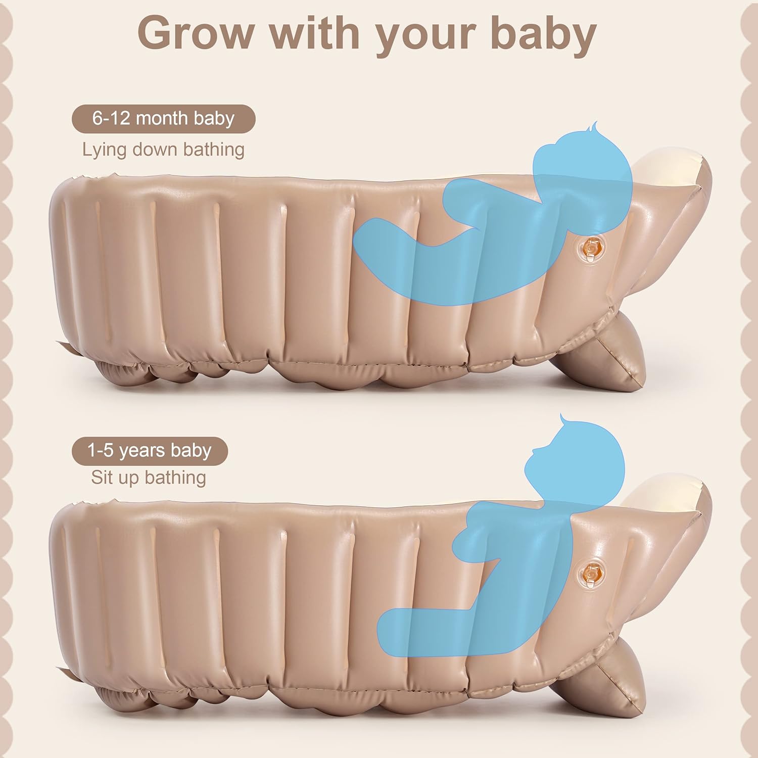 MINK Inflatable Bathtub for Toddlers - Portable Baby Tub with Built-in Air Pump - Collapsible