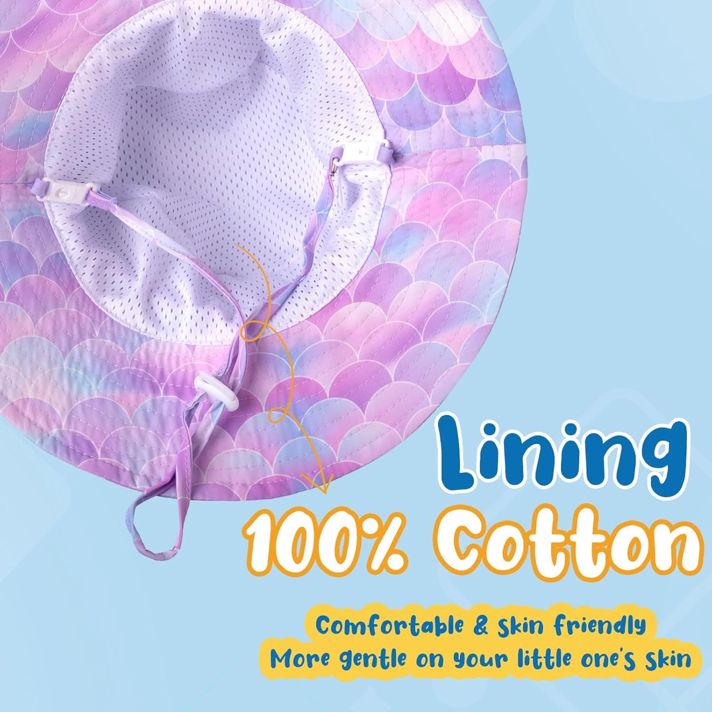 Baby Sun Hat Kids Summer UPF 50+ Toddler Bucket Hat Wide Brim Adjustable Beach Hats for Boys Girls Age 0-6 Years