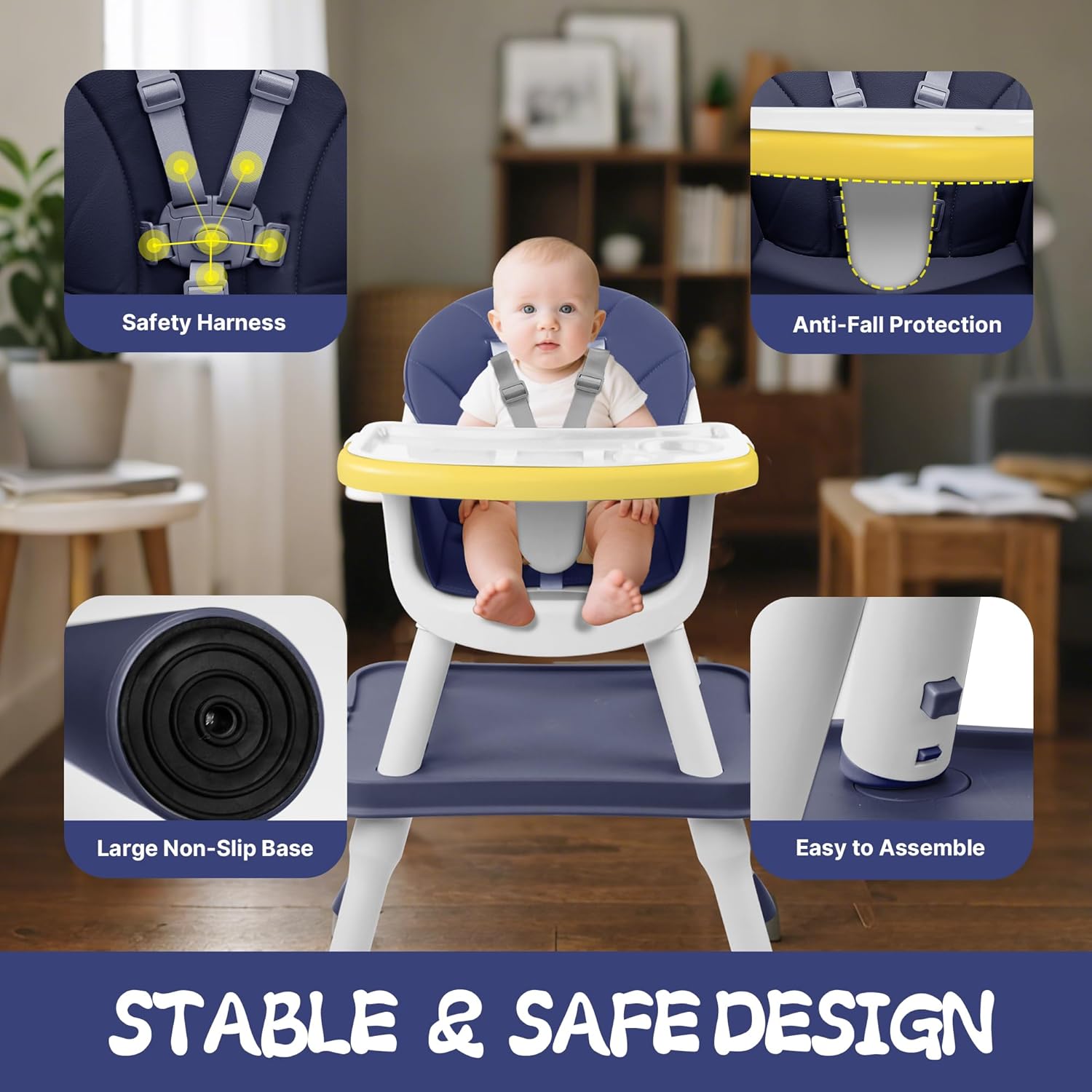 4 in 1 Baby High Chair, Toddler Chair with Removable Tray, Convertible High Chairs for Babies and