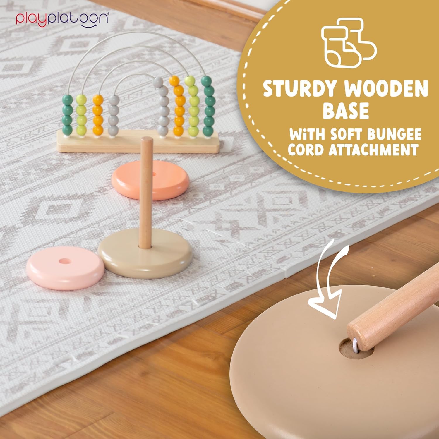 Play Platoon Wooden Rainbow Stacking Toy Ring Stacker, Educational Interactive Learning Toys