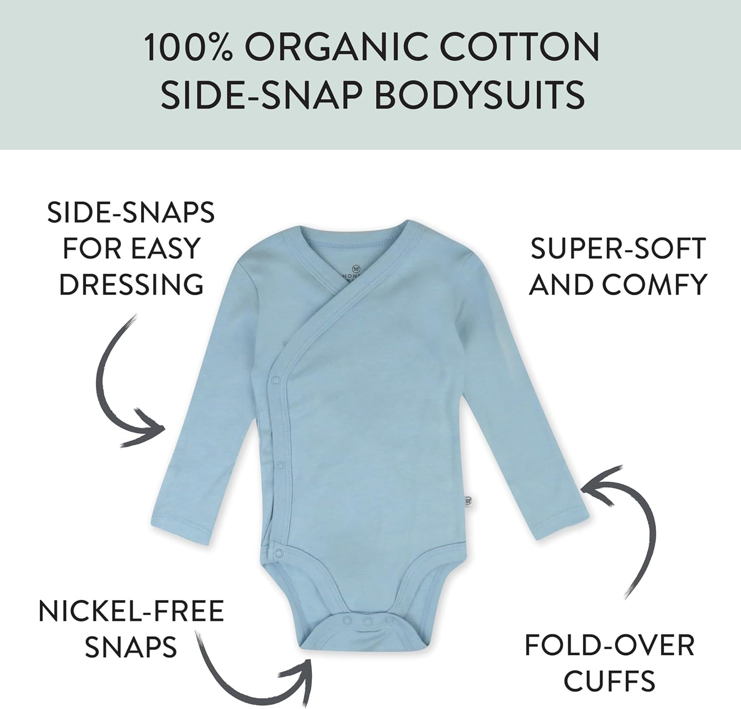 HonestBaby unisex-baby 3-pack Long Sleeve Side-snap Kimono Bodysuits Organic Cotton for Infant Baby Boys, Girls, Unisex