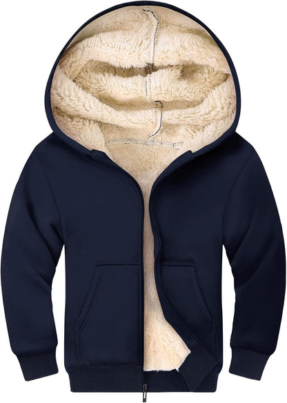Gihuo Unisex Boy's Girls Winter Warm Sherpa Lined Zip Up Sweatshirt Fleece Jacket Kid's Hoodie Outerwear