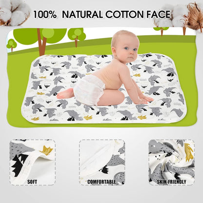 Baby Diaper Changing Pad, 21 5/8" x 31.5" Waterproof Changing Pad Liners - Reusable Soft and Absorbent Portable Changing Mat(Grey Dinosaur1PCS)