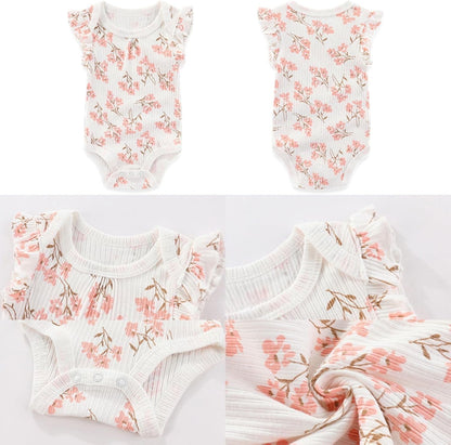 Four Seasons Baby Boy Girl Bodysuits 5-Pack Cotton Comfort Short Sleeve Baby Clothes Soft Infant Outfits